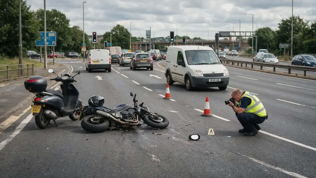 Vehicle being examined following a road traffic accident